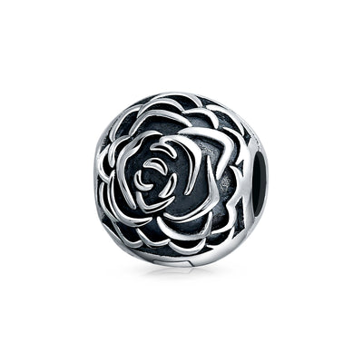 Rose Bloom Floral Barrel Spacer Stopper Clasp Bead Charm .925 Silver