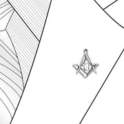 Set of 2 Tiny Masonic Freemason Stud Earrings and Brooch Pin Oxidized Silver