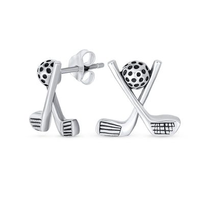 Golfer Gift Sport Athlete Stud Earrings Oxidized Sterling Silver for Female Golfers