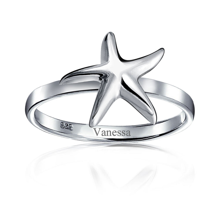 Delicate Simple Nautical Starfish Ring .925 Sterling Silver 1MM Band