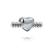 Set of 2 Simple Heart Bead Charm Sterling Silver for European Bracelet