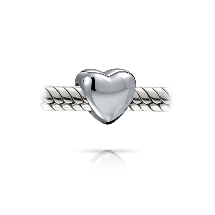 Set of 2 Simple Heart Bead Charm Sterling Silver for European Bracelet