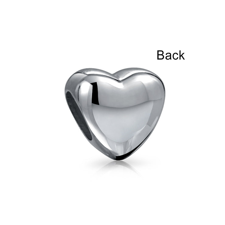 Set of 2 Simple Heart Bead Charm Sterling Silver for European Bracelet