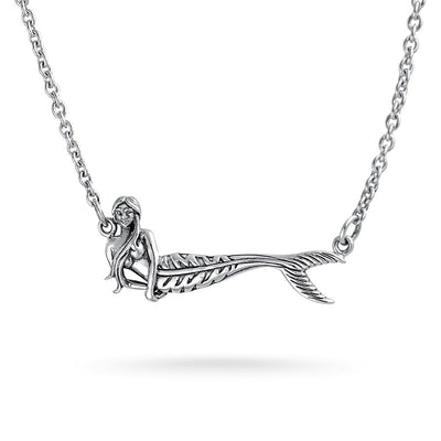 Nautical Sea Siren Pendant Necklace in Oxidized Sterling Silver