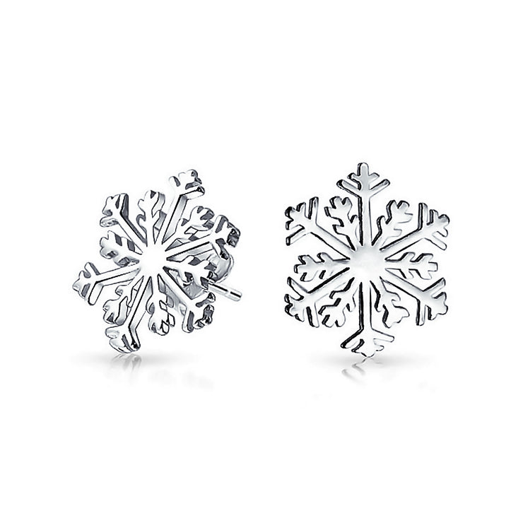 Christmas Winter Holiday Snowflake Stud Earrings .925 Sterling Silver