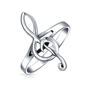 Silver Ring with Treble Clef Note Design Sterling Thin Band for Music Lovers