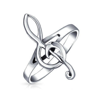 Teacher Bar Measure Treble Clef Note Ring .925 Sterling Silver Band