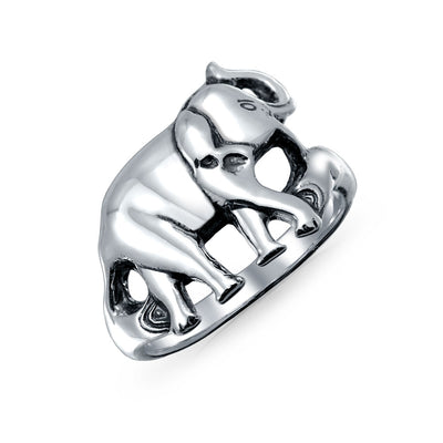 Good Luck Elephant Silver Ring in Oxidized Sterling Finish