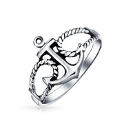 Sailor Boat Lover Sea Ocean Rope Open .925 Sterling Silver Anchor Ring