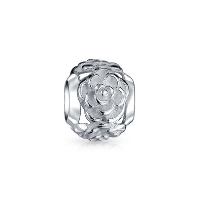 Flower Garden Spring Floral Rose Charm Bead .925Sterling Silver