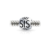 Set of 2 SIS and Heart Flower Filigree Round Bouquet Barrel Charm Bead Silver