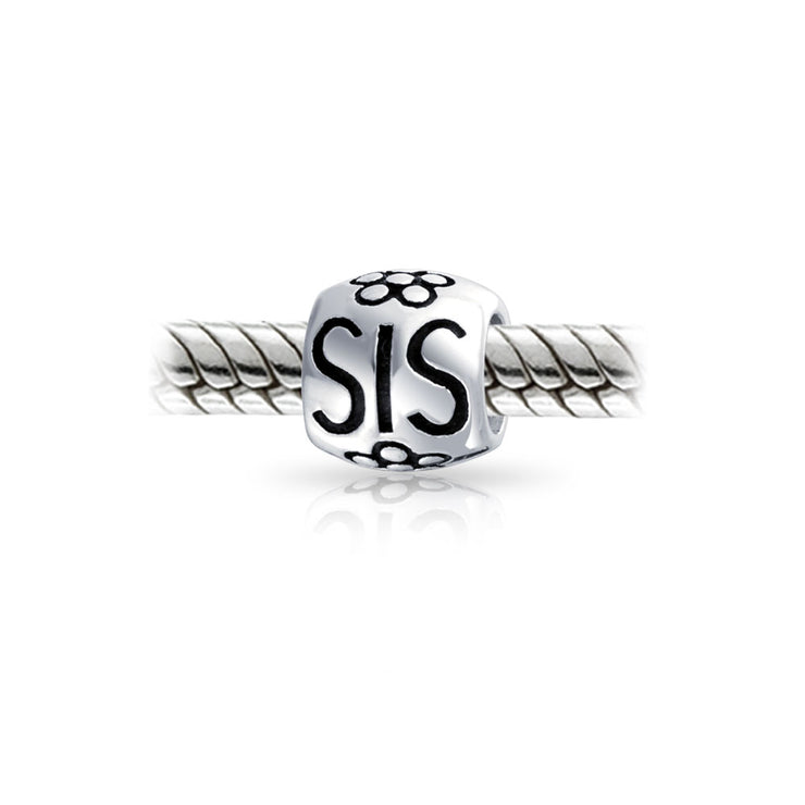 Set of 2 SIS and Heart Flower Filigree Round Bouquet Barrel Charm Bead Silver