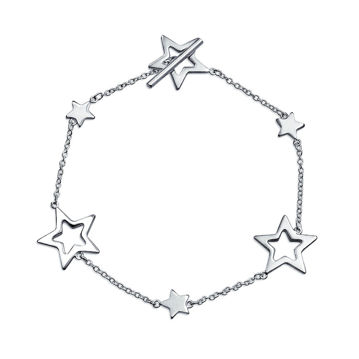 Celestial Chain Link Bracelet with Stars Sterling Silver Patriotic USA Design