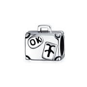 Set of 2 Vacation Travel Suitcase Luggage & Egyptian Pyramid Charm Bead Silver