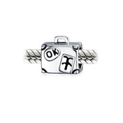 Set of 2 Vacation Travel Suitcase Luggage & Egyptian Pyramid Charm Bead Silver