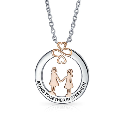 Ayllu Stand Together in Strength BFF Pendant Necklace Rose Gold Silver