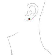 Set of 2 Small Summer Fruit Red Strawberry Cherry Stud Earrings Sterling Silver
