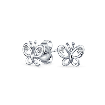 Cubic Zirconia Open Garden Butterfly Stud Earrings .925 Sterling Silver