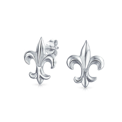 Tiny Ancient Symbol Lily Flower Fleur De Lis Stud Earrings .925 Sterling Silver