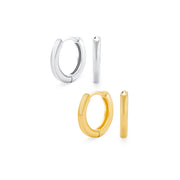 Set of 2 Basic Thin Hoop Huggie Earrings Silver Gold Plated Sterling Silver
