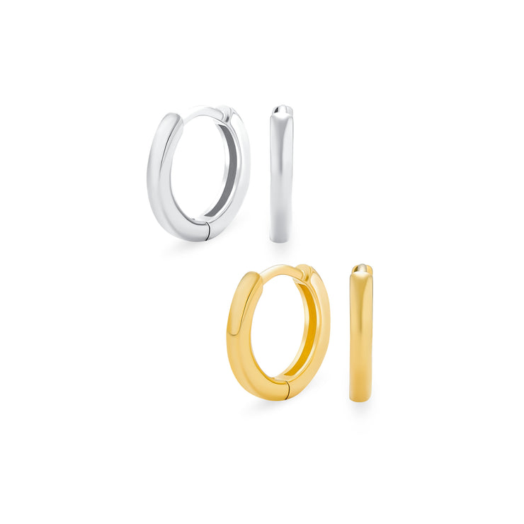 Set of 2 Basic Thin Hoop Huggie Earrings Silver Gold Plated Sterling Silver