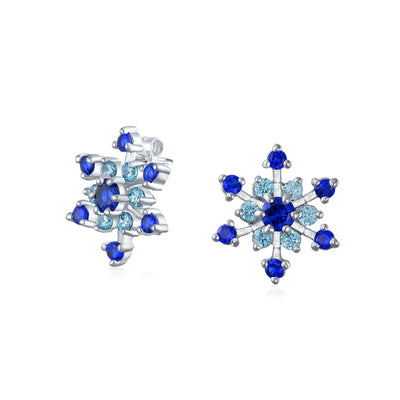 Christmas CZ Stud Earrings Royal Ice Blue Aqua Cubic Zirconia Star Snowflake