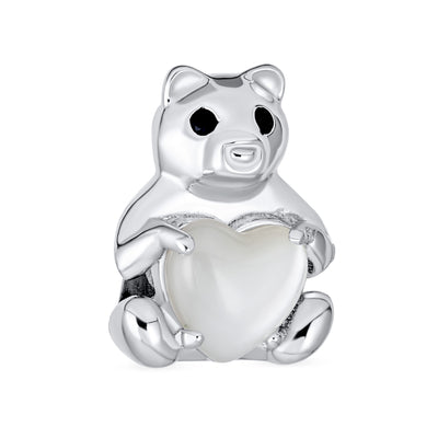 Teddy Bear Charm Bead with Heart Accent for Daughter - Sterling Silver MOP