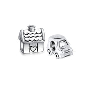 Set of 2 SUV Jeep Car and Sweet Heart New Homeowner Charm Bead Sterling Silver