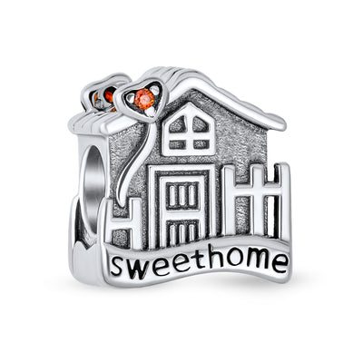 Sweet Home Flower Heart Charm Bead for New Homeowner in Sterling Silver