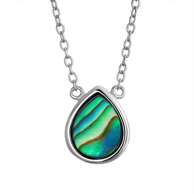 Teardrop Rainbow Abalone Shell Pendant Necklace in Sterling Silver