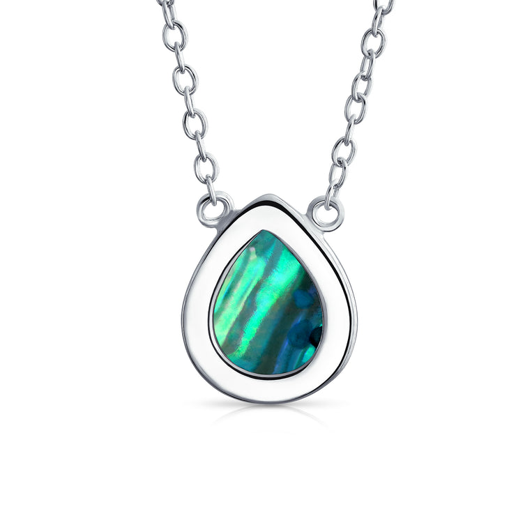Small Teardrop Pear- Pendant Abalone Shell Necklace Sterling Silver
