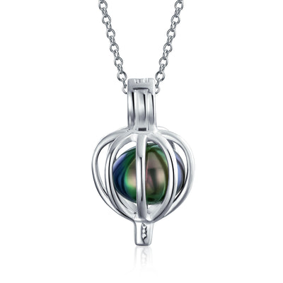 Drop Pendant Black Freshwater Cultured Pearl Caged Sterling Silver