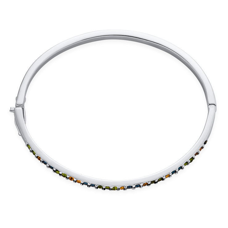 Thin 1/2 Eternity Multi Color CZ Tennis Bangle Bracelet Plated Silver