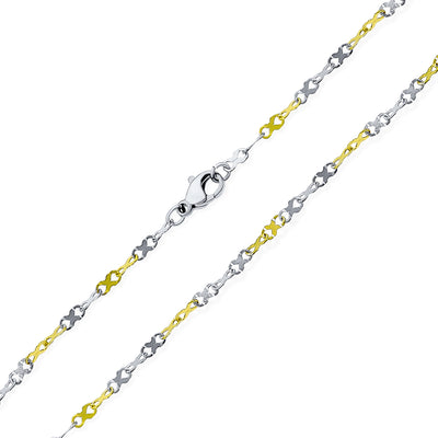 Thin 2MM Two Tone Twist Infinity Link Chain Necklace Gold Silver Stainless Steel