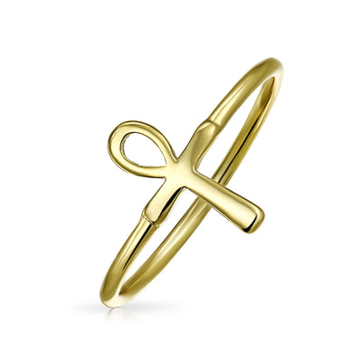 Delicate Stackable Ankh Cross Midi Ring Set Gold Plated .925 Silver