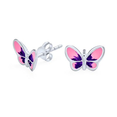 Purple Pink Summer Garden Butterfly Stud Earrings .925 Sterling Silver