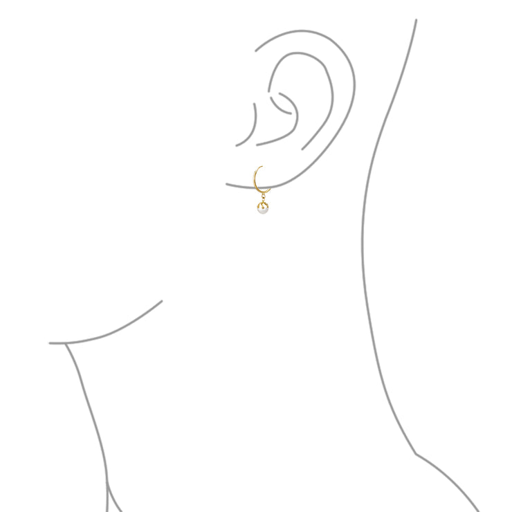 Freshwater White Pearl Ball Drop Mini Hoop Earrings Genuine 14K Gold