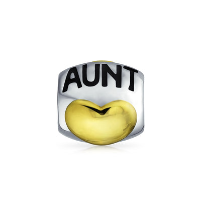 Aunt Auntie Heart Auntie Charm Bead Gold Plated .925Sterling Silver