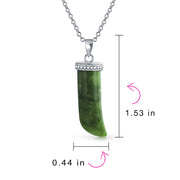 Protection Tooth Amulet Green Jade Italian Horn Pendant Necklace for Men Silver