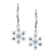 Christmas Snowflake Drop Earrings Blue Imitation Topaz Sterling Silver