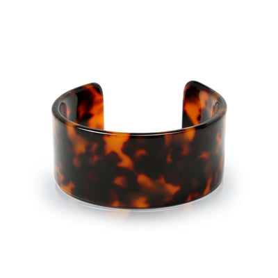 Fashion Statement Brown Golden Acrylic Leopard Tortoise Shell Wide Cuff Bracelet