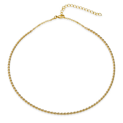 Traditional Cable Twist Choker Necklace for Teens 14K Yellow Gold Plated