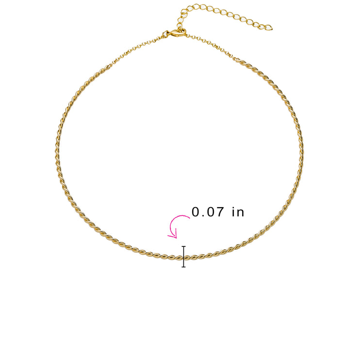 Traditional Cable Twist Choker Necklace for Teens 14K Yellow Gold Plated