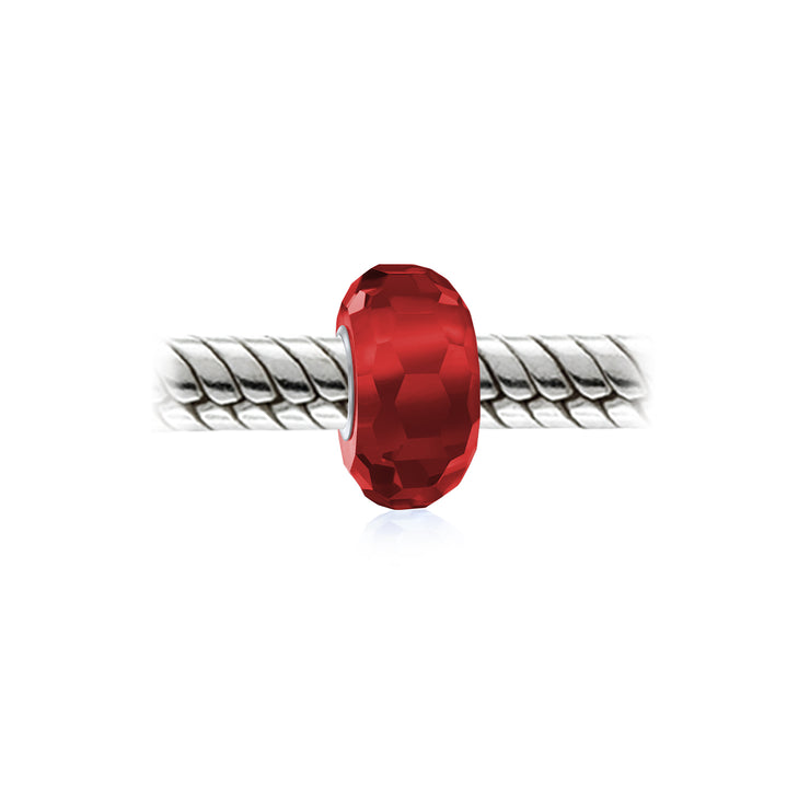 Set of 3 Sommelier Red Wine Glass CZ & Faceted Translucent Red Glass Charm Bead