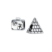 Set of 2 Vacation Travel Suitcase Luggage & Egyptian Pyramid Charm Bead Silver