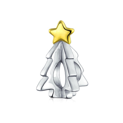 TwoTone 14K Plated Christmas Charm Bead for Bracelets Shining Star Design