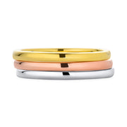 Triple Wedding Band Ring Set Yellow Rose Gold Plated .925 Silver