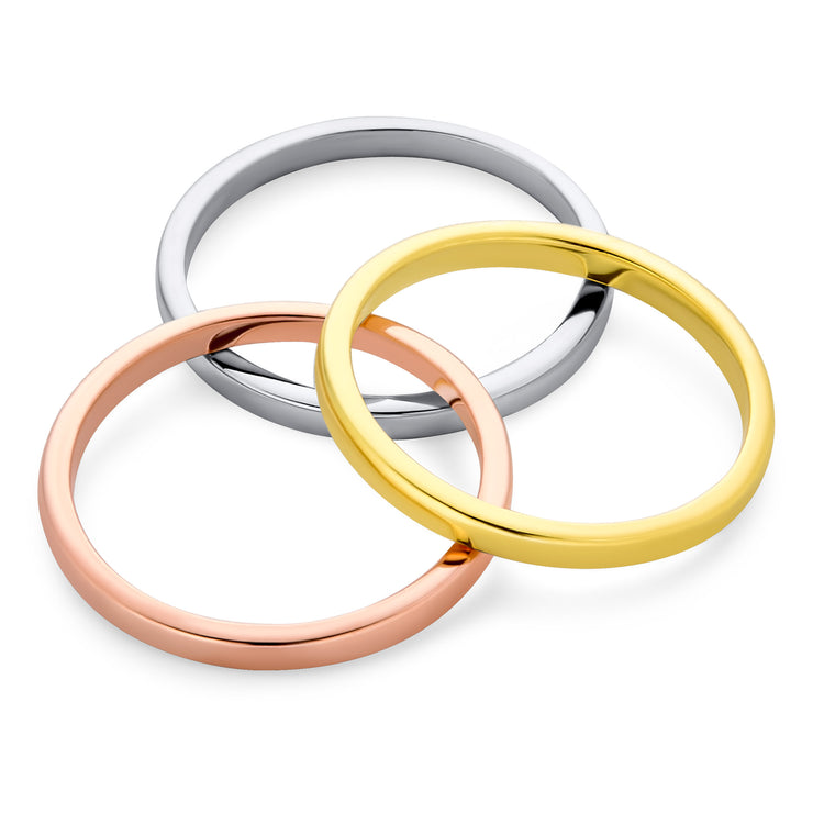 Triple Wedding Band Ring Set Yellow Rose Gold Plated .925 Silver