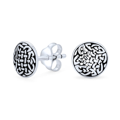 Medallion Shield Celtic Knot Love Circle Stud Earrings Sterling Silver