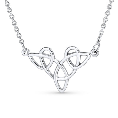 Good Luck Heart Trinity Irish Love Knot Collar Necklace Sterling Silver Medium